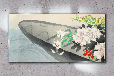 Schilderij op glas Bloemenboot op kalm water