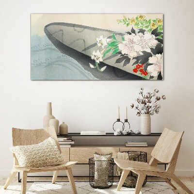 Schilderij op glas Bloemenboot op kalm water