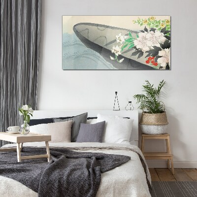 Schilderij op glas Bloemenboot op kalm water