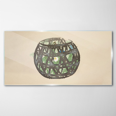 Foto op glas Rieten mand met groen