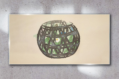 Foto op glas Rieten mand met groen