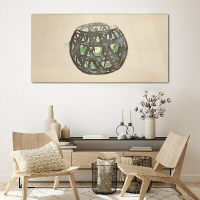 Foto op glas Rieten mand met groen