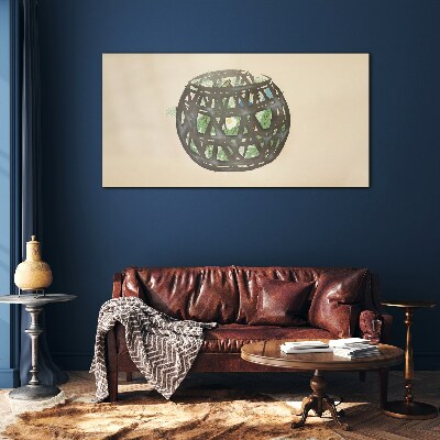 Foto op glas Rieten mand met groen