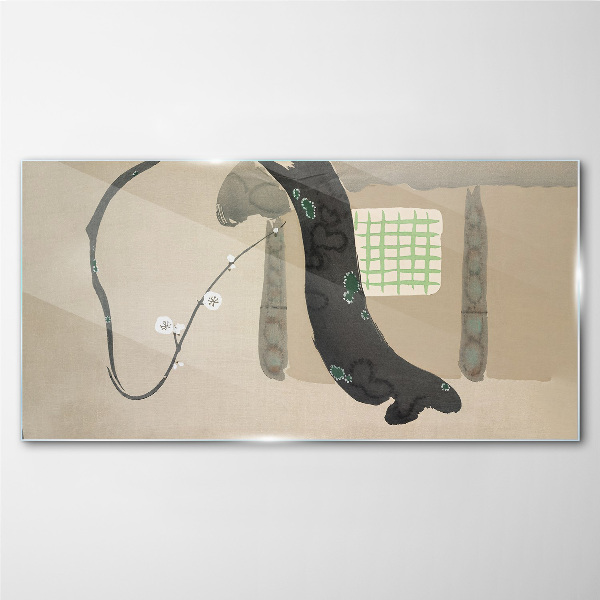 Glas foto Groene tak in minimalistische stijl