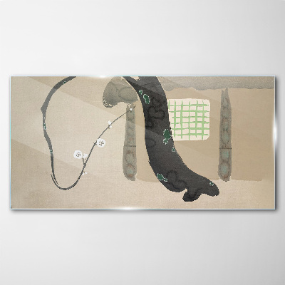 Glas foto Groene tak in minimalistische stijl