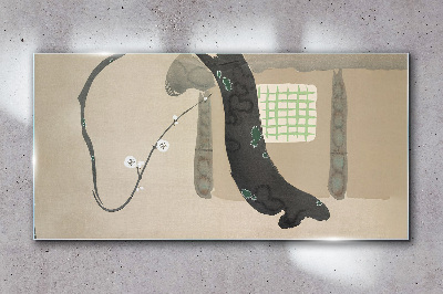 Glas foto Groene tak in minimalistische stijl