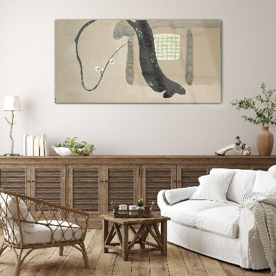 Glas foto Groene tak in minimalistische stijl