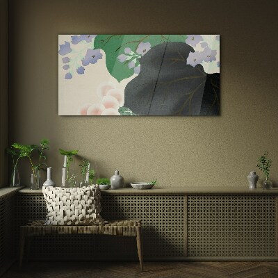 Glas foto Groen blad met bloemen