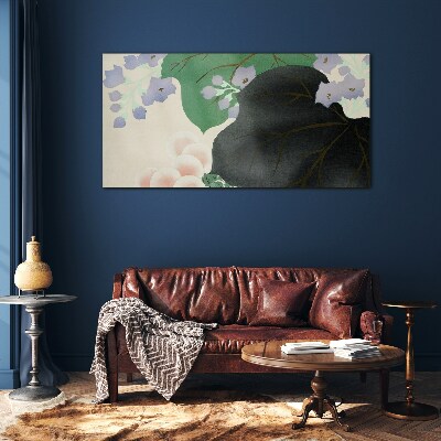 Glas foto Groen blad met bloemen