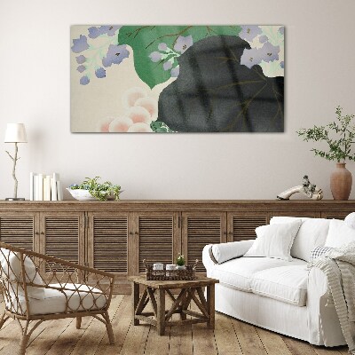 Glas foto Groen blad met bloemen