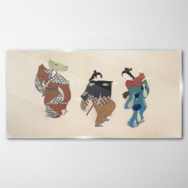 Glas foto Japanse dansers in traditionele kostuums