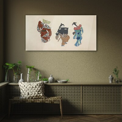 Glas foto Japanse dansers in traditionele kostuums