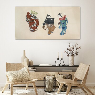 Glas foto Japanse dansers in traditionele kostuums