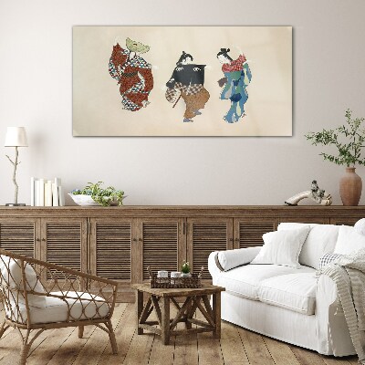 Glas foto Japanse dansers in traditionele kostuums