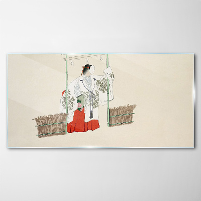 Schilderij op glas Traditionele Japanse scène met een vrouw