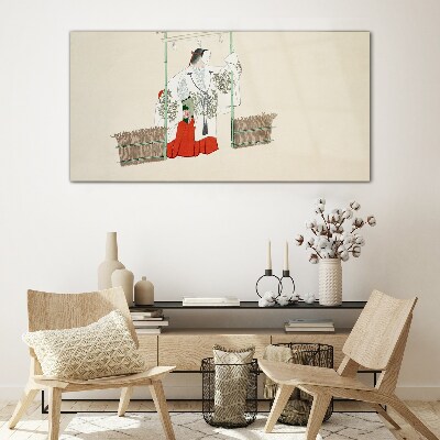 Schilderij op glas Traditionele Japanse scène met een vrouw