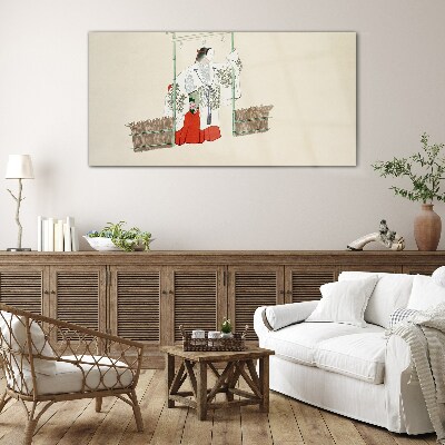 Schilderij op glas Traditionele Japanse scène met een vrouw