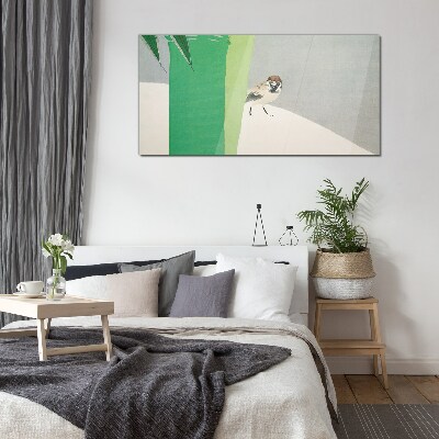 Schilderij op glas Een gevleugelde vriend in het groen