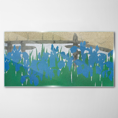 Schilderij op glas Bloemen in tinten blauw