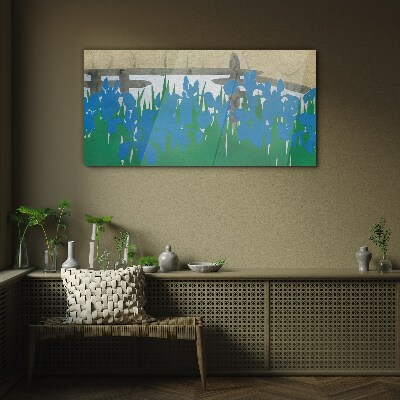 Schilderij op glas Bloemen in tinten blauw