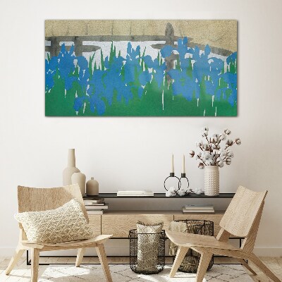 Schilderij op glas Bloemen in tinten blauw
