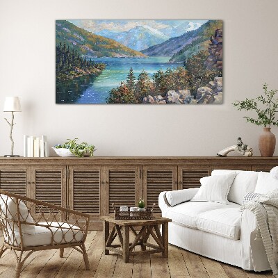 Glas foto Berglandschap aan het meer