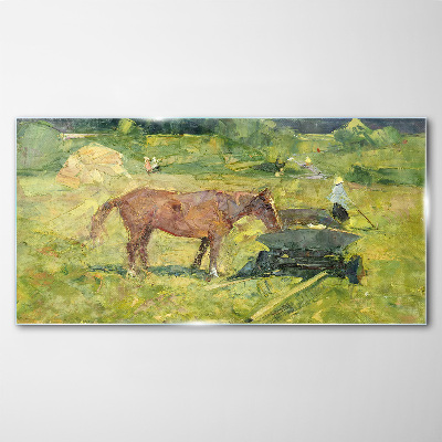 Glas foto Plattelandsgezicht met paard