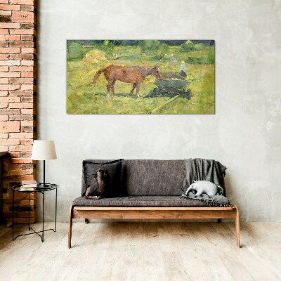 Glas foto Plattelandsgezicht met paard