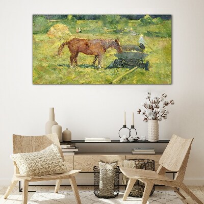 Glas foto Plattelandsgezicht met paard