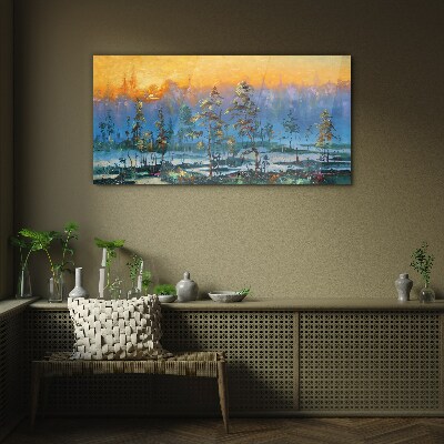 Schilderij op glas Gouden ochtenden in het bos