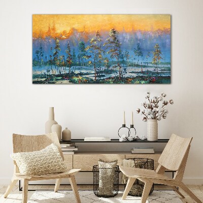 Schilderij op glas Gouden ochtenden in het bos