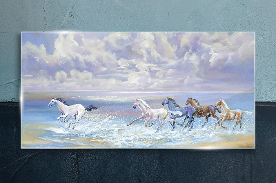 Schilderij op glas Witte paarden op de vlucht