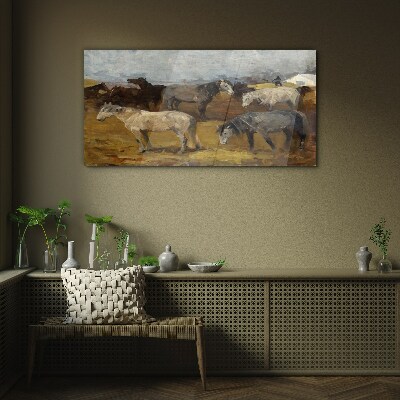 Foto op glas Pastoraal landschap met paarden