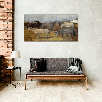 Foto op glas Pastoraal landschap met paarden