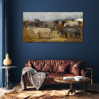 Foto op glas Pastoraal landschap met paarden