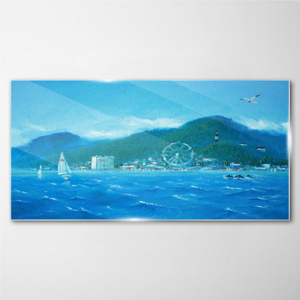 Glas foto Kustlandschap met een pretpark