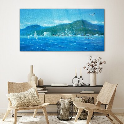 Glas foto Kustlandschap met een pretpark