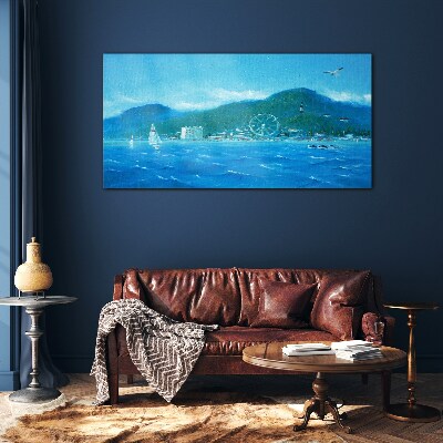 Glas foto Kustlandschap met een pretpark