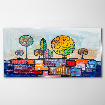 Schilderij op glas Kleurrijke bomen in een abstract landschap