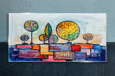 Schilderij op glas Kleurrijke bomen in een abstract landschap