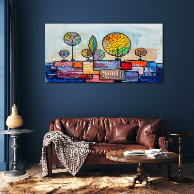 Schilderij op glas Kleurrijke bomen in een abstract landschap