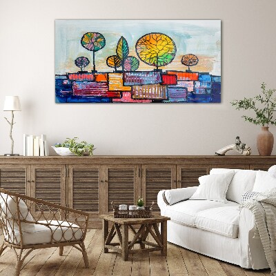 Schilderij op glas Kleurrijke bomen in een abstract landschap