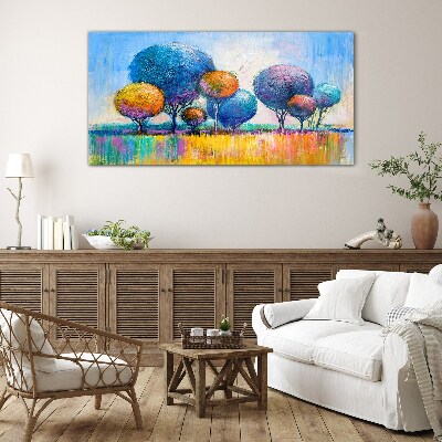 Glas foto Kleurrijke bomen in de zomerzon