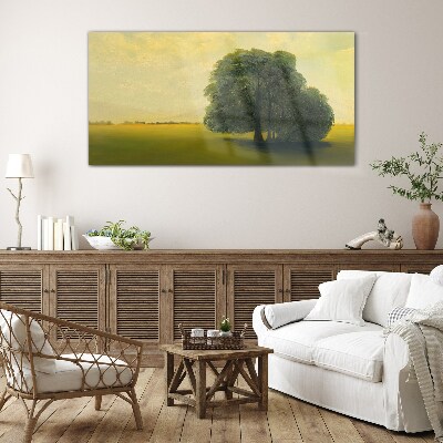 Foto op glas Een vredig landschap met een boom