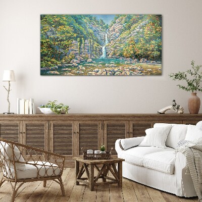 Glas foto Waterval in een berglandschap