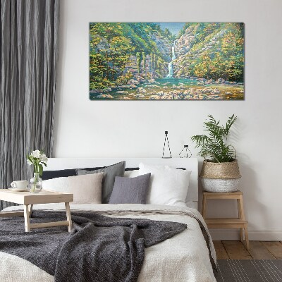 Glas foto Waterval in een berglandschap