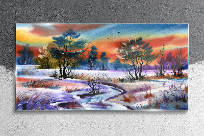 Glas foto Een winterlandschap in regenboogkleuren