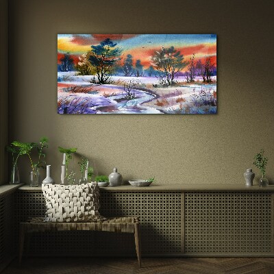 Glas foto Een winterlandschap in regenboogkleuren