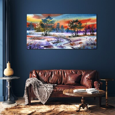 Glas foto Een winterlandschap in regenboogkleuren