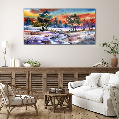 Glas foto Een winterlandschap in regenboogkleuren